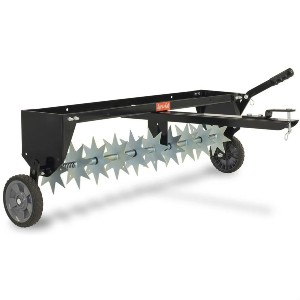 A tow-behind scarifier for garden tractors.