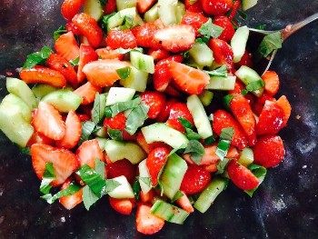 A strawberry and cucumber salad.